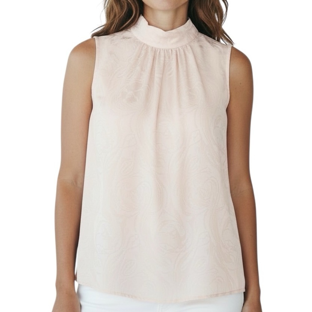 NWT WHITE HOUSE BLACK MARKET Blush Sleeveless Keyhole Front Blouse Size Large